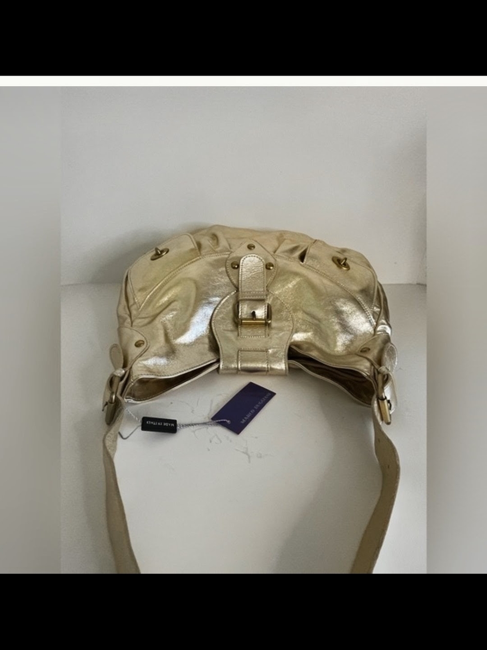 Metallic Gold Shoulder Bag by Marco Buggiani - Picture 6 of 9